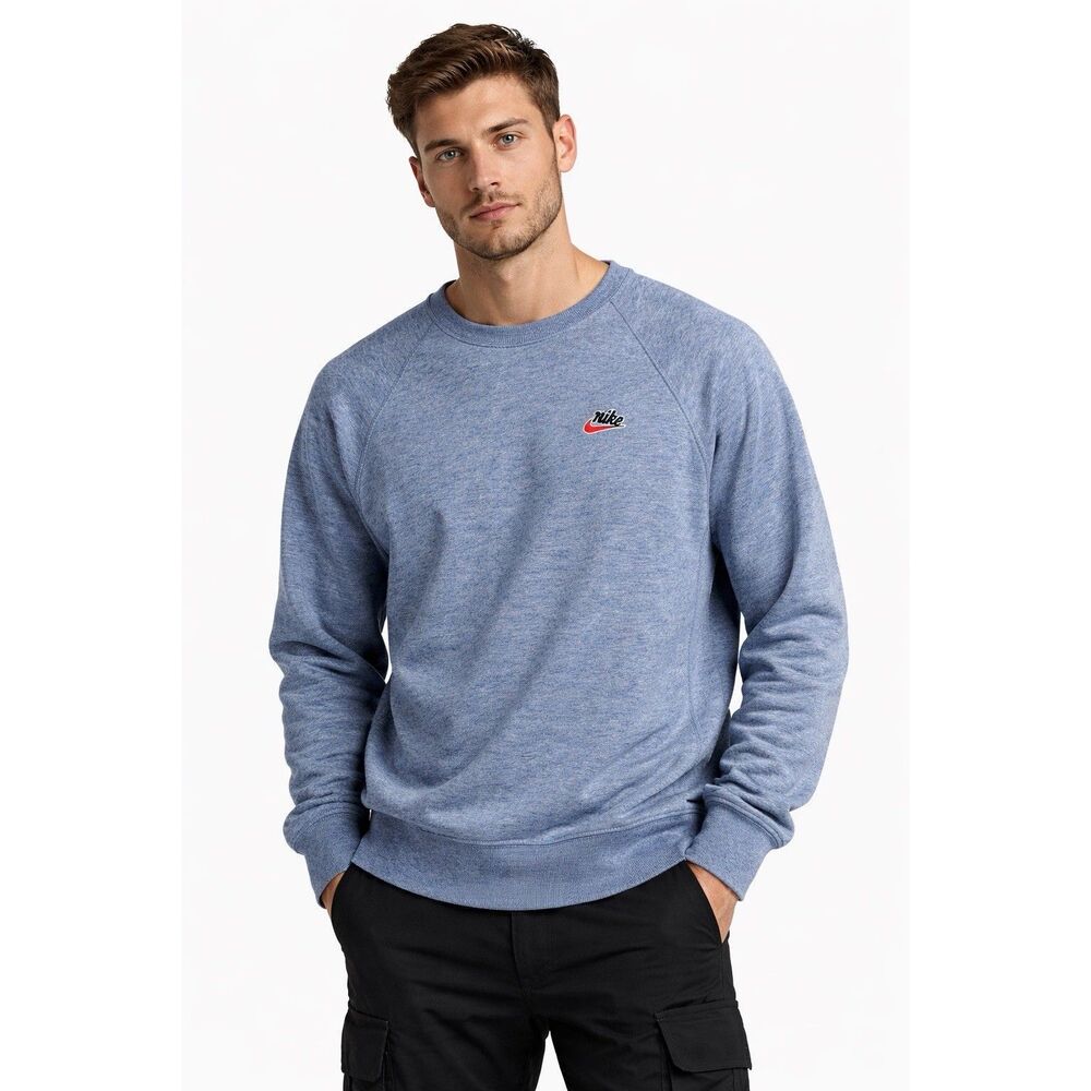 Nike Mens Crewneck Sweatshirt Heather‎ Blue Logo Casual Pullover Size Medium